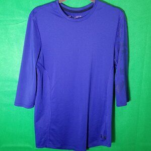 Under Armour on Sleeve Heat Gear 3/4 Sleeve Shirt Men Small Loose Royal Blue